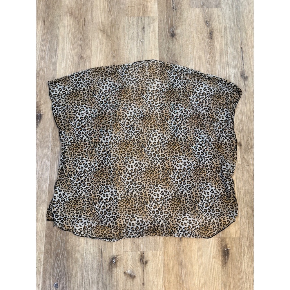 Leopard Print Kimono Cover Up Women OS Brown Sheer Animal Mesh High Low Mob Wife - Picture 3 of 7